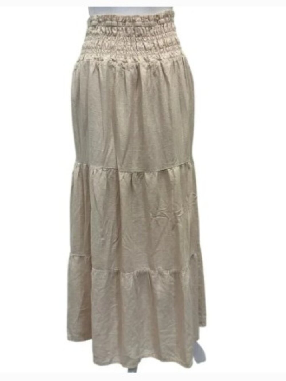 Wildfox Beige Louisa Tiered‎ Maxi Skirt Linen Boho Cottage Peasant Prairie, XS